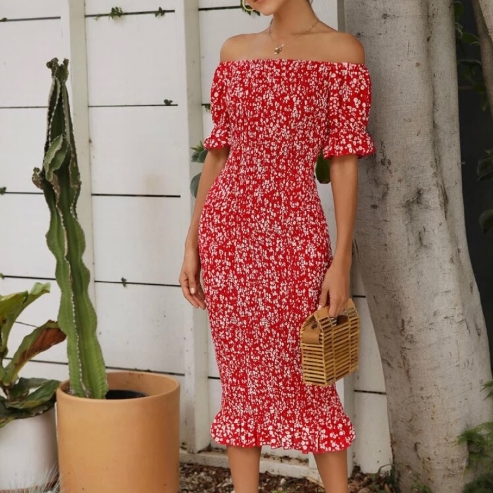 Off the shoulder midi dress
